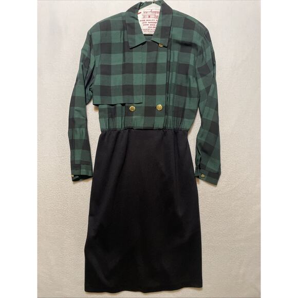 Vintage 80’s Dress R. J. Stevens By Carol Escritor Black Green Size 8 - Picture 1 of 10